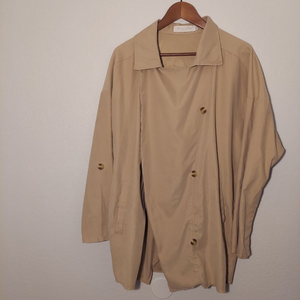 Nectar Clothing Beige Draped Open Front Trench Coat Size L - Picture 6 of 10